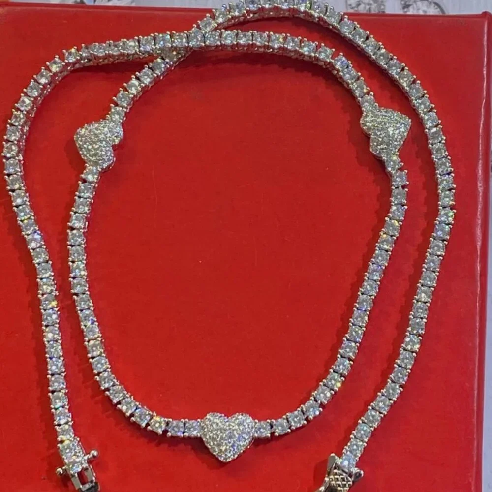 brand new Sterling Silver Heart CZ Tennis Necklace chain 16 inch - Picture 3 of 3